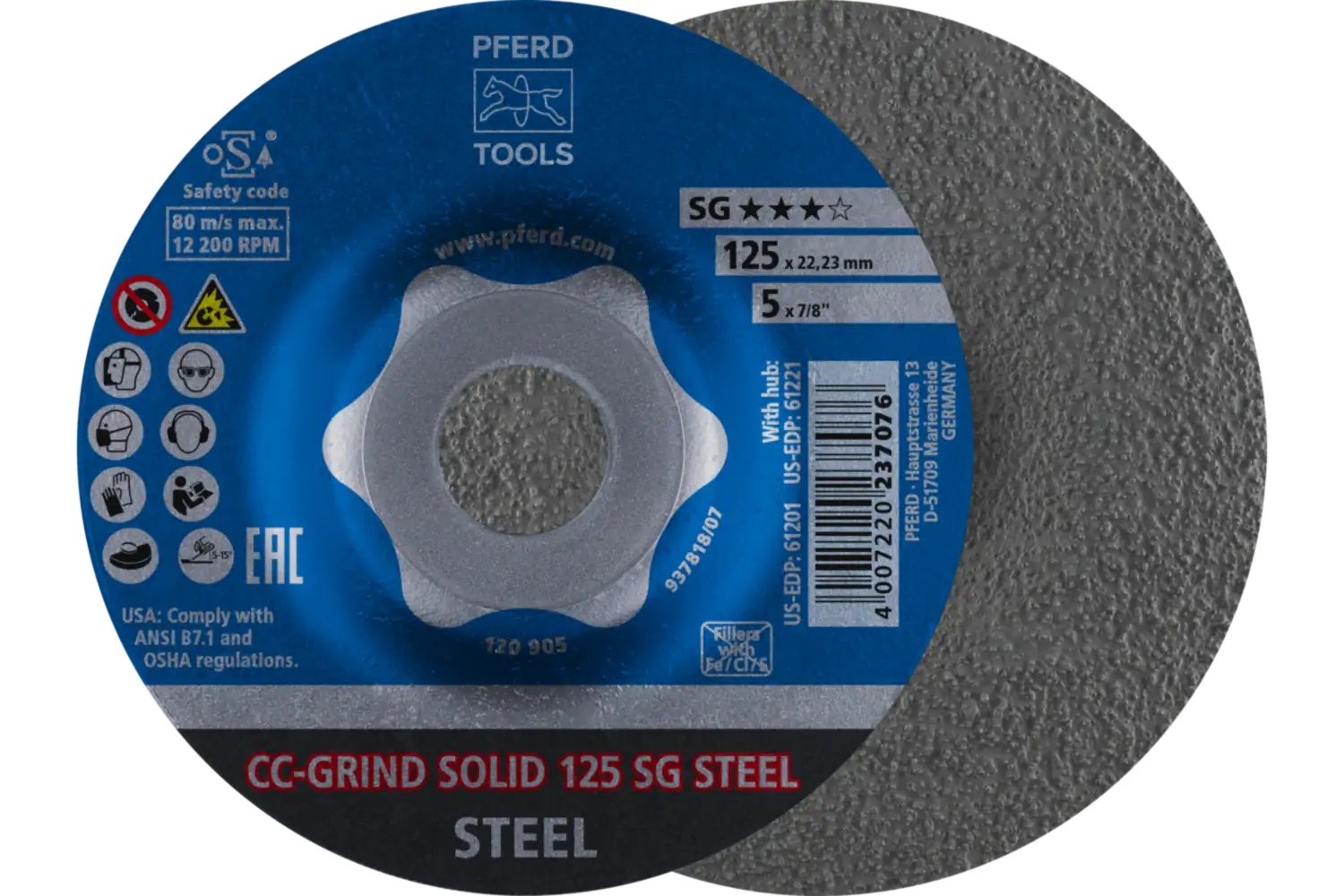 Picture of Pferd Grinding disc, CC-Grind®-Solid, 5" x 7/8, SG Steel, Ceramic